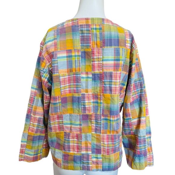 Vintage Orvis Madras Plaid Patchwork Button Up Shirt Womens 12 - Picture 3 of 9